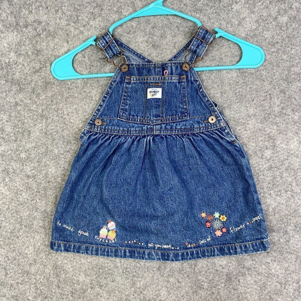 OshKosh Infant Overall Skirt Size 18 Mo Denim Cupcakes Embroidered